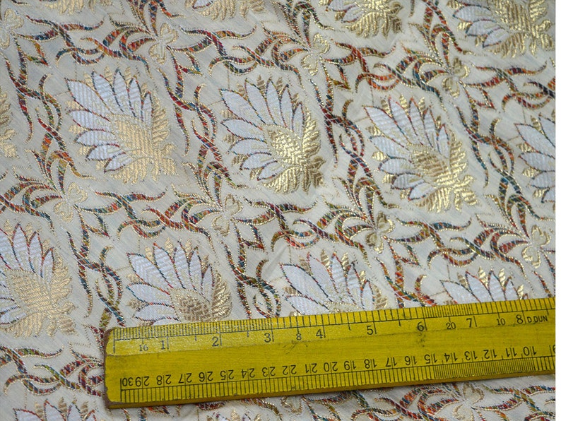 Banarasi Brocade Fabric by the yard Off white brocade fabric Blended fabric Indian Silk Fabric Wedding Banaras fabric sewing crafting fabric