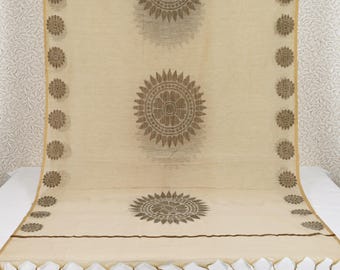 Chanderi Cotton Beige Dupatta for Women, Summer Bohemian Evening Scarf, Ethnic Indian Wear Wraps Fashion Gift for Christmas Bridesmaid Stole