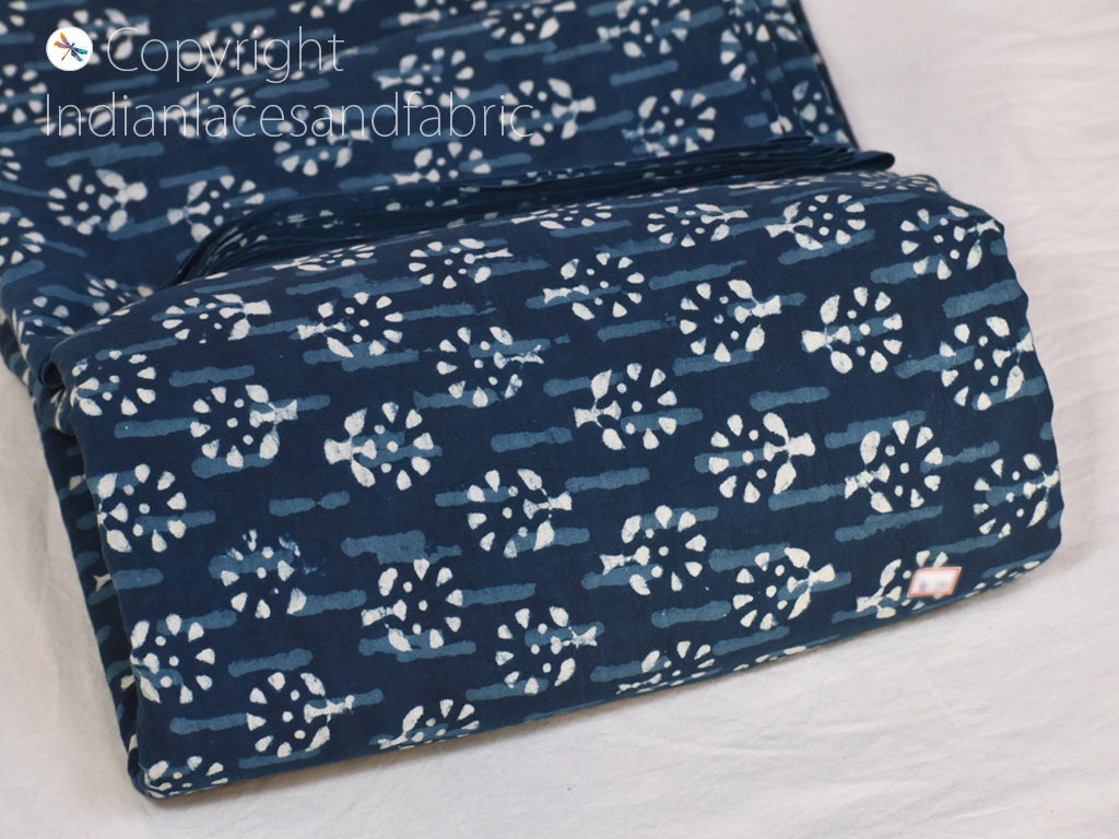 Indian Hand Printed Indigo Blue Quilting Cotton Fabric Sold by - Etsy