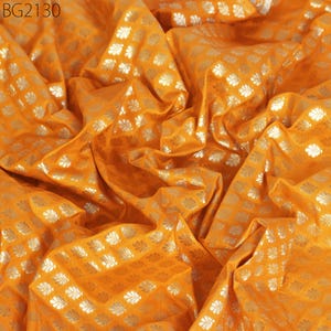 Yellow Sewing Indian Brocade By The Yard Fabric Banaras Weddings Bridal Dress Material Banarasi DIY Crafting Costume Cushion Covers Blouses