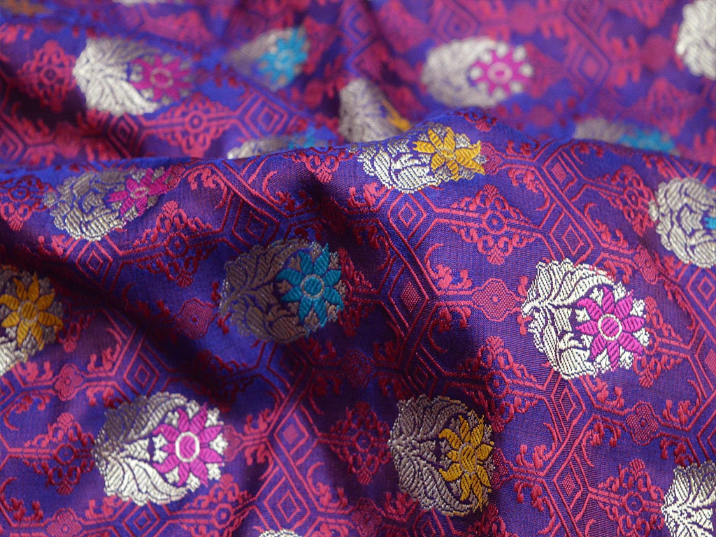 Blue Indian Jacquard Dress Material Brocade Wedding Dress | Etsy