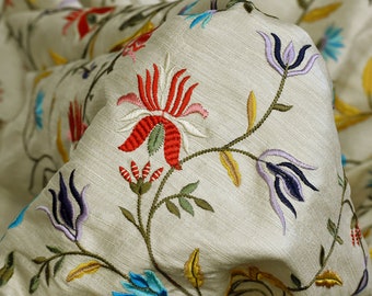 Indian Embroidered Dupioni Fabric by the Yard Sewing Wedding Dresses Costumes Tote Bag Cushion Covers Table Runners Upholstery Home Décor