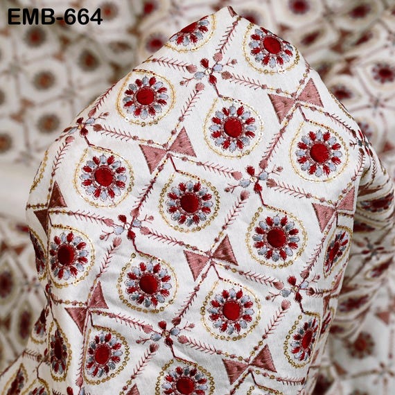 embroidered material for dresses Indian Embroidered Fabric by the Yard Sewing DIY Crafting Embroidery  Wedding Dresses Fabric Costumes Dolls Bags Cushion Covers Table Runners