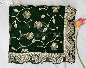 Bottle Green Georgette Women Dupatta Handmade Gotta Patti Indian Wedding Chunni Veil Sequin Scarf for Lehenga Dress Gift for Her Bridesmaid