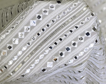 White Indian Embroidered Fabric by the Yard Georgette Embroidery Sewing Curtain DIY Crafting Summer Women Dress Material Drapery Home Decor