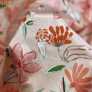 Peach Indian Saree Soft Pure Printed Silk Fabric by the yard Wedding Dresses Bridesmaid Party Costume Curtains Crafting Sewing Dupatta Scarf