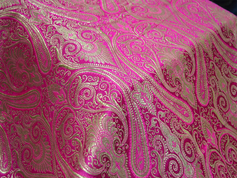 Silk Brocade Fabric fuschia Gold Weaving Indian Art Silk | Etsy