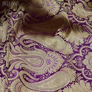 Purple Sewing Crafting Indian Fabric Banarasi Brocade Fabric by the Yard Wedding Dress Brocade Fabric Bridal Dress Material Skirts Cushions