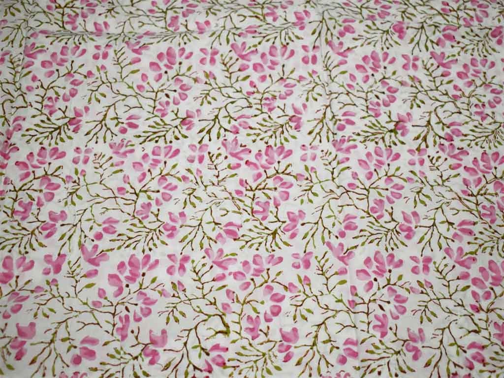  AVKA Studio Hand Block Print Fabric by The Yard - PRECUT 1 Yard  42 Inch Width - 100% Cotton Material - Pink Floral Pattern - Light Weight  Indian Cloth for Making