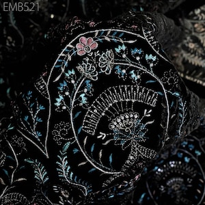 Black Indian Embroidered Velvet Fabric by the yard Sewing DIY Crafting Wedding Dress Costumes Bags Cushion Covers Table Runner Quilting