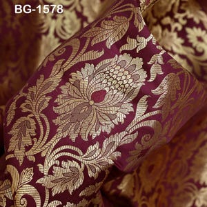 Maroon Brocade Fabric by the Yard Banarasi Indian Brocade Blended Silk Wedding Dress Crafting Sewing Cushion Cover Home Décor Costume fabric