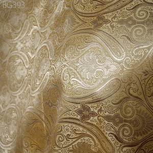 Beige Brocade Fabric by the Yard Brocade for vest jacket Banaras Fabric Wedding Dress Fabric Indian Blended Silk Home Decor Curtains fabric