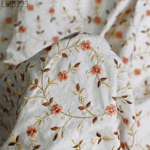 Embroidered Cotton Fabric by the Yard Indian Embroidery Ivory Sewing DIY Crafting Summer Women Kids Dresses Costumes Doll Bag Home Decor