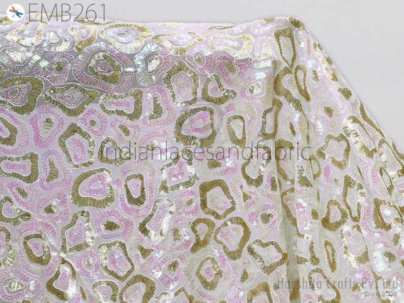 Buy Sequin Embroidery Fabric by the Yard Indian White Online
