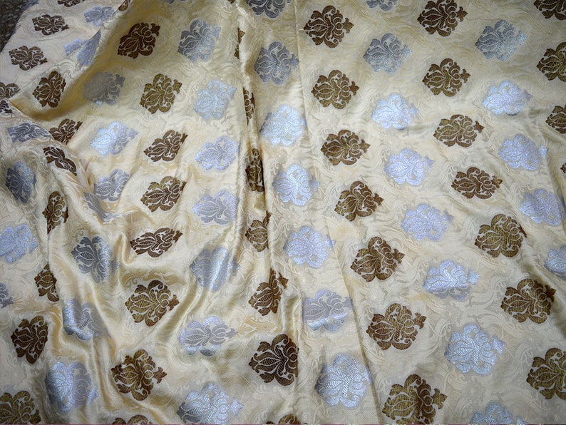 Banaras Brocade Art Silk for Wedding Dress Ivory Brocade Fabric Banarasi Brocade Fabric by the Yard