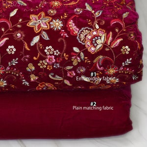 Magenta Indian Embroidered Velvet Fabric by the yard Sewing DIY Crafting Wedding Dress Costumes Doll Cushion Cover Table Runner Quilting
