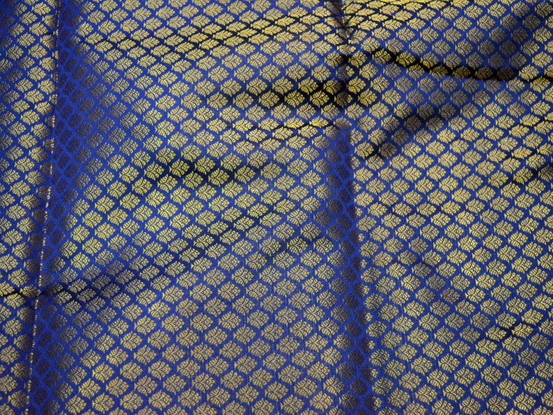 Crafting Costume Wedding Dress Fabric Brocade Fabric by the Yard Banarasi Brocade Fabric Navy Blue Gold Brocade Indian Fabric
