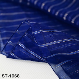 Navy Blue Organza Dupatta – Gold Zari Striped Chunni – Indian Bridal Wedding Veil – Sheer Fabric Scarf for Lehenga, Saree, Gifting, Crafting