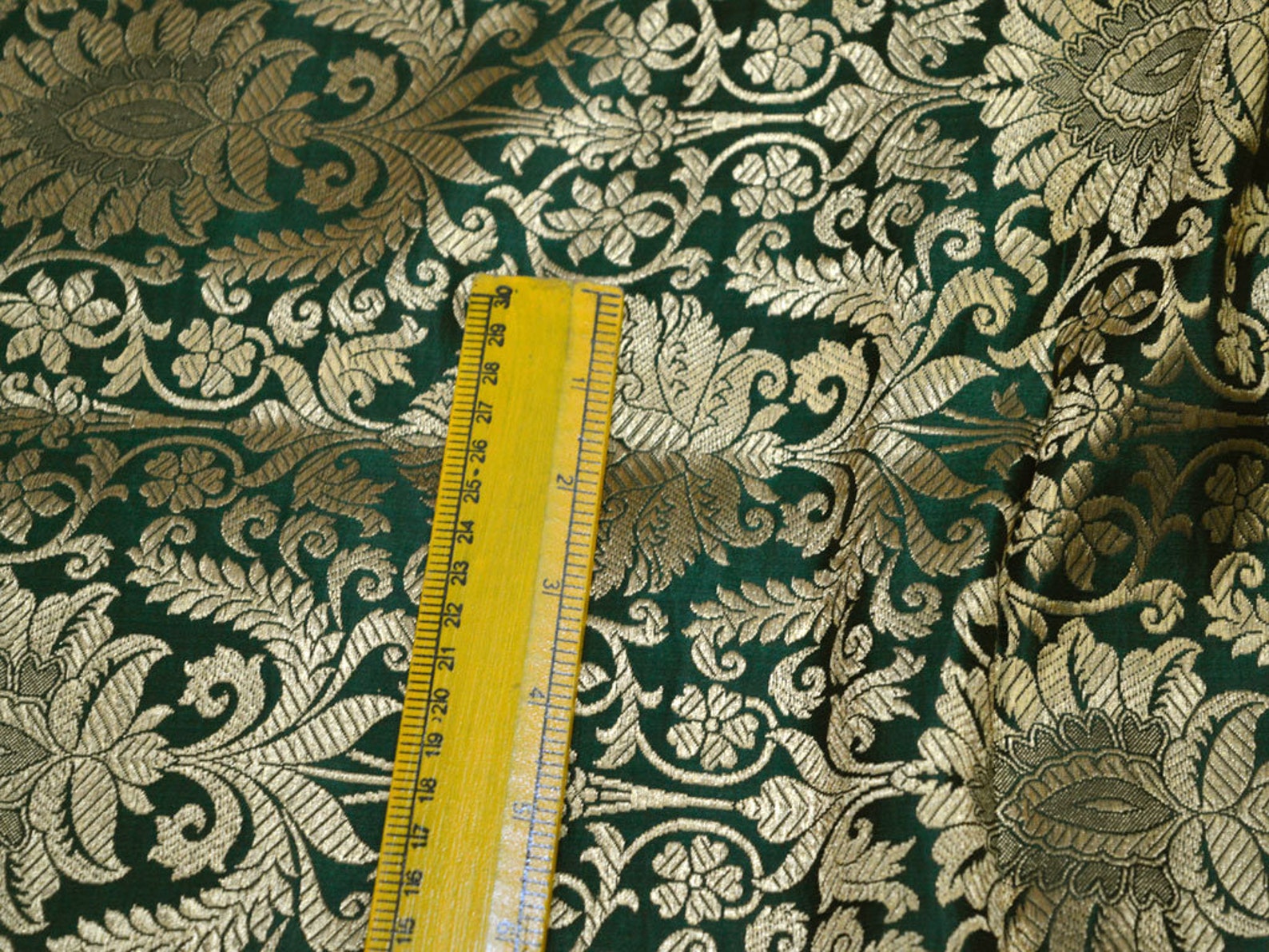 Bottle Green Gold Brocade Fabric by the Yard Banarasi Wedding Etsy