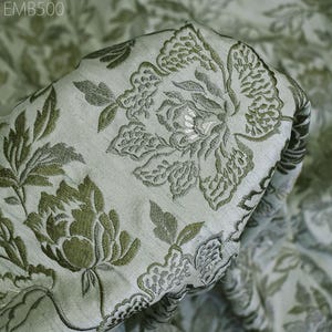 Moss Green Embroidered Fabric by the yard Sewing DIY Crafting Indian Embroidery Wedding Dress Costumes Cushion Covers Table Runners Blouses