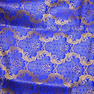 Indian Royal Blue Banarasi Brocade Fabric by the Yard Banaras Brocade Art Blende Silk for Wedding Dress Bridesmaid Cushion Cover Brocade
