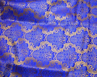 Indian Royal Blue Banarasi Brocade Fabric by the Yard Banaras Brocade Art Blende Silk for Wedding Dress Bridesmaid Cushion Cover Brocade