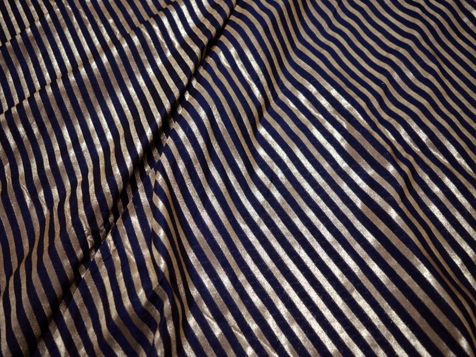 Light Blue, Navy & Magenta Kente Brocade with Zigzag Stripe Motif and Metallic Highlights main image 0