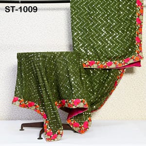 Indian Dupatta Mirror Work Embroidered Customized Wedding Georgette Long Women Dupatta Bridal Veil Lehenga Embroidery Stoles Chunni Gift