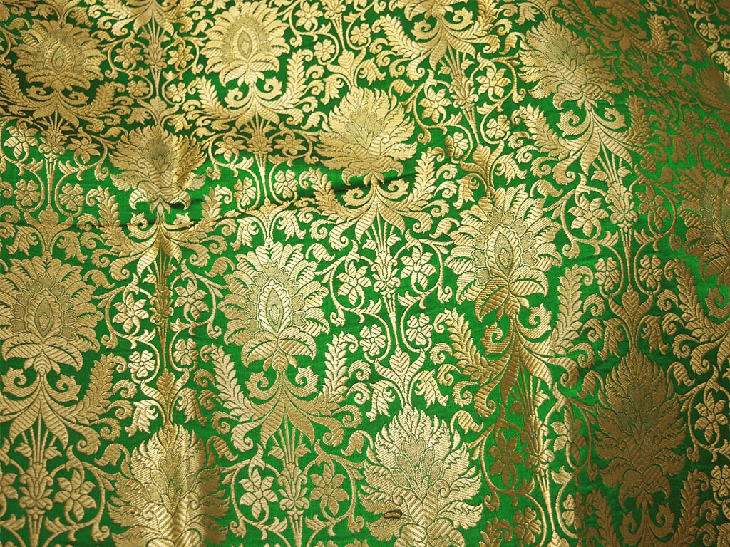 Indian Green Gold Brocade Fabric by the Yard Banarasi Lehenga Etsy