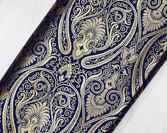 Navy Blue Brocade Fabric by the Yard Wedding Dress Banaras brocade for evening jacket table runner curtains home decor Indian Blended Silk