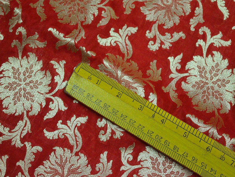 Indian Fabric Banarasi Red Silk Brocade Fabric Dress Material for Weddings by the yard Banaras blended Silk Fabric Remnant