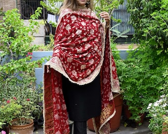 Maroon Georgette Designer Dupatta for women, Bridal Wedding lehenga Chunni/Veil Sequin Scarf Indian Ethnic Dress Stole Ideal Gift Bridesmaid