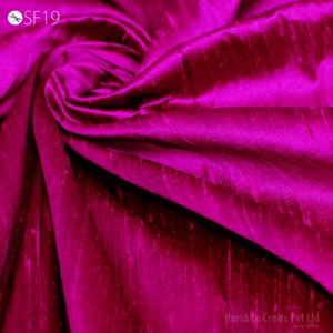 Hot Pink Black Pure Dupioni Silk Fabric Indian Raw Silk Fabric by the yard Dupion Dresses Sewing Pillows Cushions Covers Crafting Drapery
