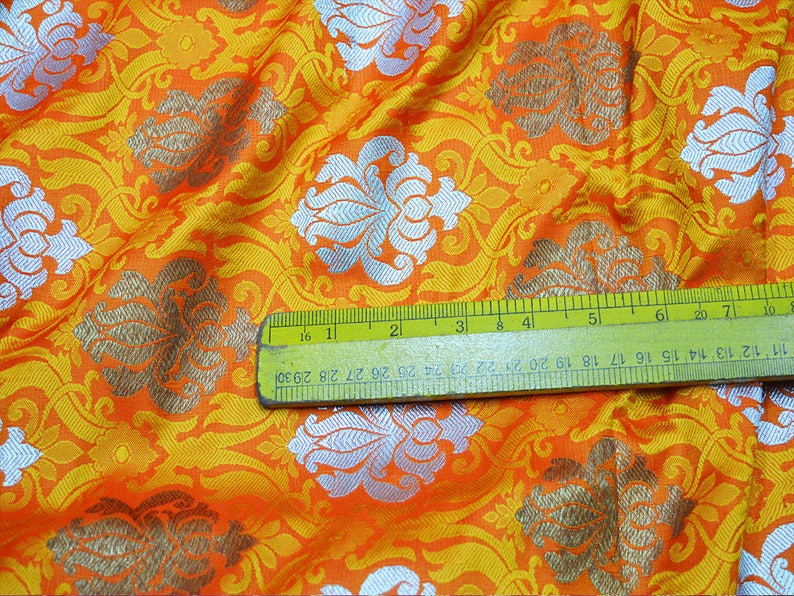Orange Brocade Fabric Banarasi Brocade Fabric by the Yard Banaras Brocade Art Silk for Wedding Dress