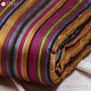 Silk Shantung Multi color Stripes Pure Dupioni Fabric Raw Silk by the Yard Indian Wedding Dresses Skirts Pillowcases Costume Sewing Crafting