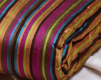 Silk Shantung Multi color Stripes Pure Dupioni Fabric Raw Silk by the Yard Indian Wedding Dresses Skirts Pillowcases Costume Sewing Crafting