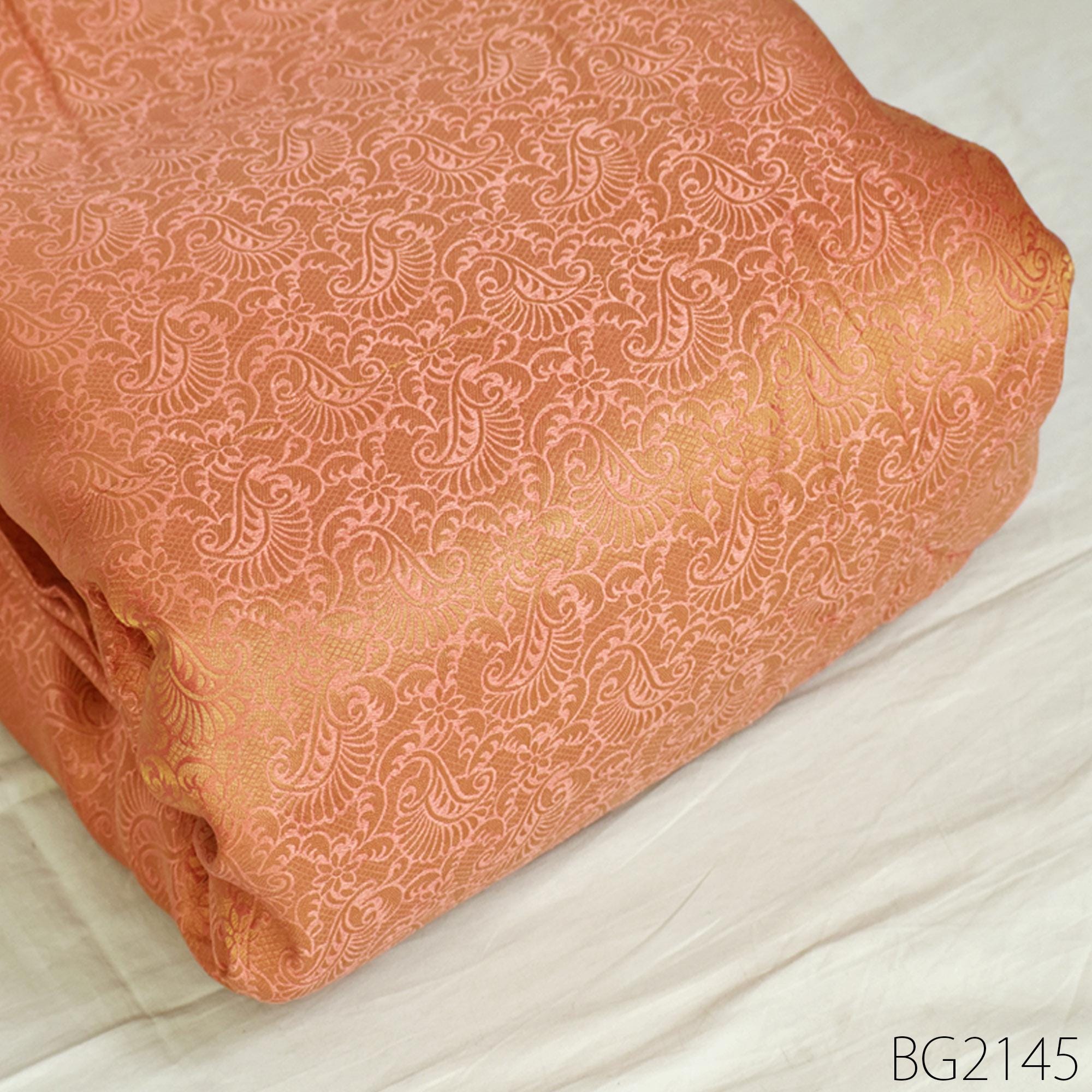 Indian Peach Gold Brocade Fabric By The Yard Banaras Wedding Dress Material Banarasi Lehenga DIY Crafting Sewing Home Decor Blouse Curtains