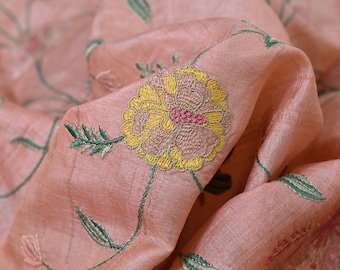 Pure Tussar Silk Embroidery Fabric by the yard Indian Embroidered Raw Silk Wild Natural Handmade Peace Silk Tussah Dresses Material Costumes