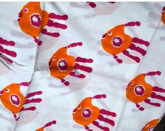Indian Screen Printed Soft Cotton fabric Sold By Yard Hand Impression Spring Summer Dresses Girl Quilting Sewing Crafting Baby Nursery Cribs