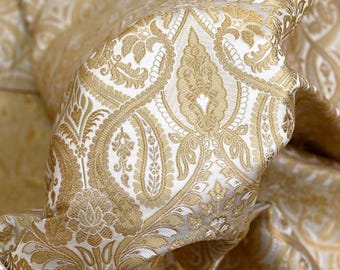 Indian Brocade Wedding Dress Bridesmaid Banarasi Fabric by Yard Costumes Renaissance Dress Marie Antoinette Ivory Gold Short Jackets Textile