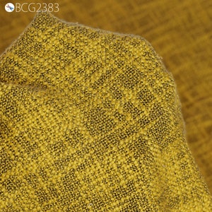 Tessuto misto lana intrecciata tweed indiano giallo senape venduto tagliato a misura Tessile per designer Copriletti Artigianato fai-da-te