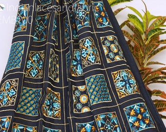 Navy Blue Embroidered Fabric Indian Embroidery Cotton Fabric by the Yard Sewing DIY Crafting Wedding Dress Costumes Doll Tote Bag Home Decor