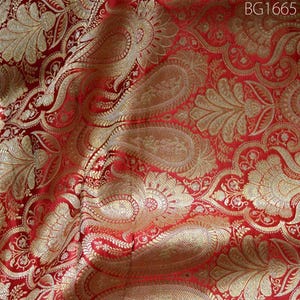 Red Sewing Crafting Indian Fabric Banarasi Brocade Fabric by the Yard Wedding Dress Brocade Fabric Bridal Dress Material Skirts Cushions