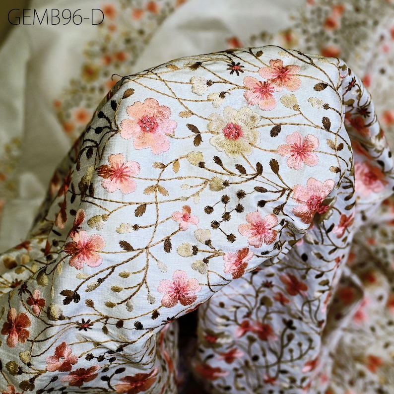 Buy Off White Embroidered Fabric by the Yard Sewing Crafting Indian