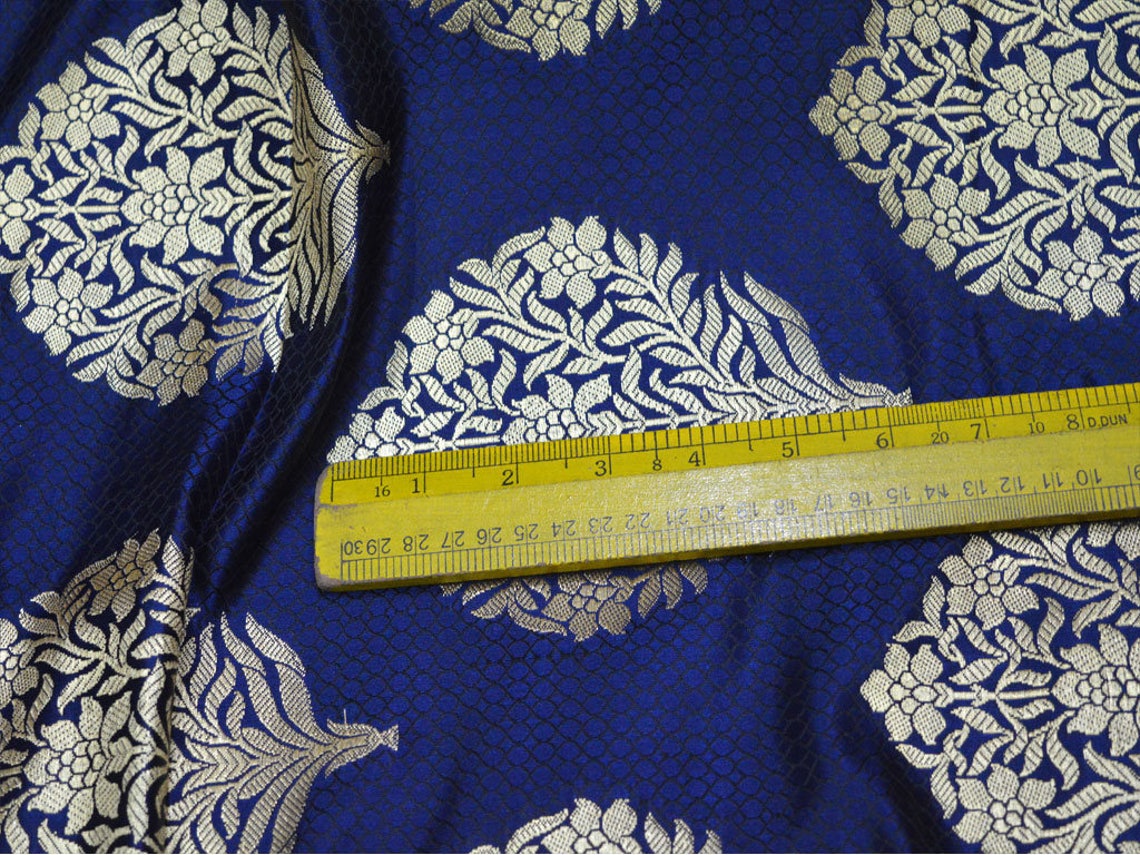 Blue Gold Brocade Banarasi Brocade Fabric by the Yard Banaras - Etsy