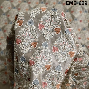 Embroidered Fabric by the yard Sewing DIY Crafting Indian Embroidery Wedding Dress Blouses Historical Costumes Waistcoats Longline Jackets