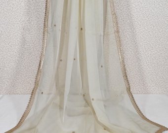 Tissue Organza Stole with Scalloped Border Gold | Zari Embroidered Dyeable Dupatta | Bridal, Wedding, Festive Shawl | Custom color