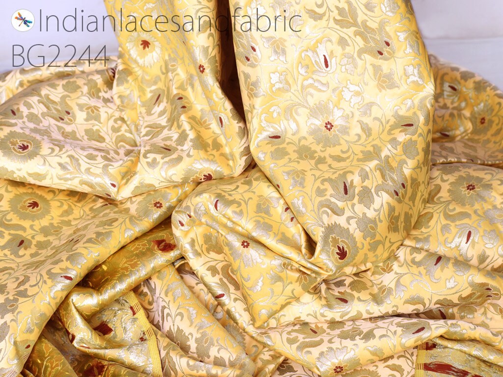 Peach - Semi Silk Brocade Banarasi Fabric 12