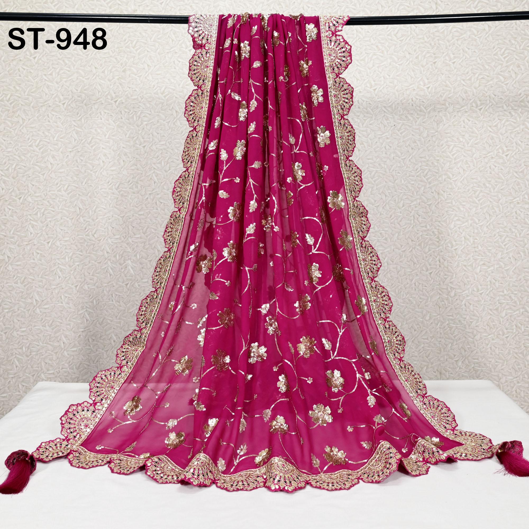 Magenta Gota Patti Dupatta - Handmade Georgette Scarf with Gold Embroidery Bridal Indian Stole Ethnic Outfit Wrap Women Sequin Scarf