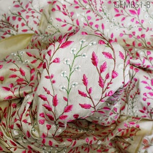 Pink Wedding Dresses Embroidered Fabric by the yard Sewing DIY Crafting Indian Embroidery Costumes Dolls Bags Cushion Covers Table Runners